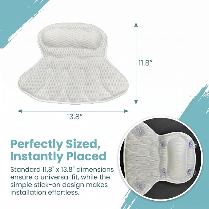 Bath Pillow Bathtub Pillow, 6D Bath Pillows for Tub Neck and Back Support | with 6 Non-Slip Suction Cups Bath Tub Pillow Headrest,Relaxing Bathtub Pillow Bathroom Shower Accessories Spa Gifts