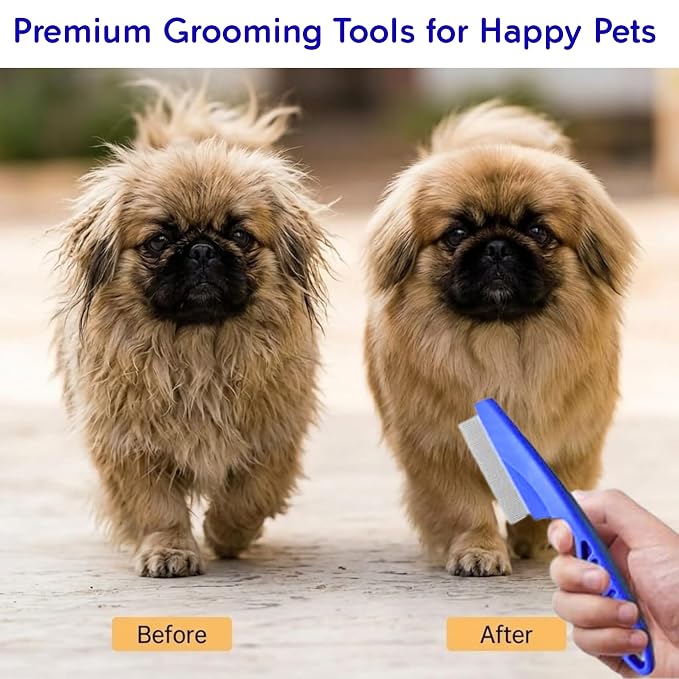Evollax Flea Lice Comb – 6 Pack Flea Comb for Cats Dogs Remove Fleas Lice Eggs Stainless Steel Cat Dog Grooming Comb | Tear Stain Remover Dog Eye Comb | Dematting Comb for Dogs Ideal for all pet Size