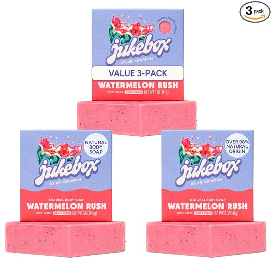 JUKEBOX Natural Women’s Bar Soap – Creamy Lather – Shower & Bath Soap, Crafted Using Cold Process With Natural Oils – No Harsh Ingredients – Watermelon Rush, 5oz (3-Pack)