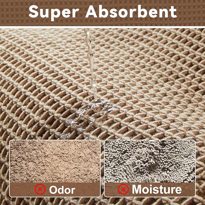 Triohero Waffle Bath Mat, Boho Bathroom Rugs Non Slip Washable, Ultra Soft Super Absorbent Quick Dry Farmhouse Bathroom Decor, 24" x 36", Beige