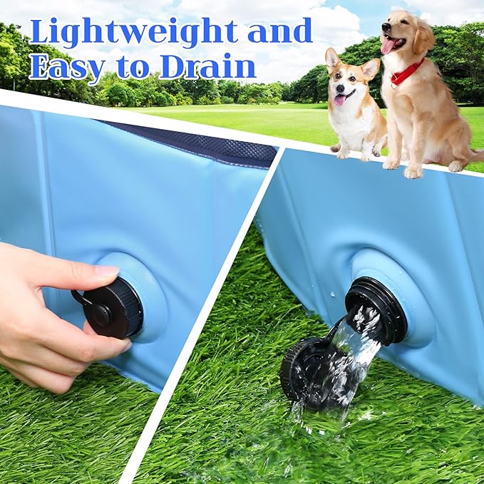 Eooqi Foldable Dog Pool, Portable Pet Bath Tub and Kiddie Swimming Pool, Collapsible Bathtub for Puppies, Small, Medium and Large Dogs, Cats and Kids, 87 x 12 in, Blue