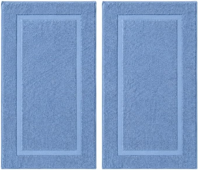 SALBAKOS 100% Turkish Cotton Bath Mat Set 2-Piece - 20x34 inch, Hotel & Spa Collection, Soft, Absorbent, Long Lasting, Durable Bathroom Rugs | Made in Turkey (Blue, 2 Bath Mats)