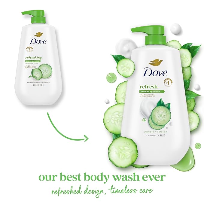 Dove 24hr Lotion Body Wash Refresh Cucumber & Green Tea, 30.6 oz | Hydrating body wash with MicroMoisture and a refreshing spa-inspired scent (Pack of 2)