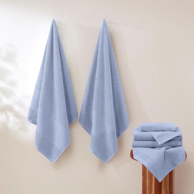Modern Threads Air Cloud 6-Piece Towel Set - 100% Zero-Twist Cotton, 500 GSM, Quick Dry & Plush, Blue