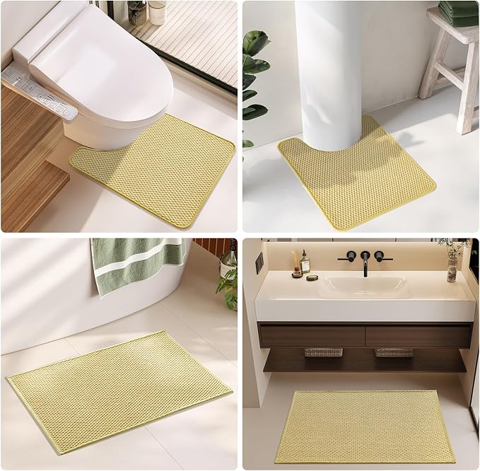 TYUU Bathroom Runner Rugs, Long Bath Mat Runner Washable Thin Quick Dry Low Pile Bathroom Runner Rugs Non Slip, Yellow 24"x70"
