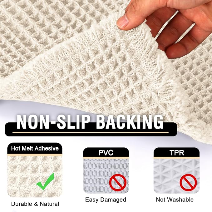 H.VERSAILTEX Upgraded Waffle Bath Mat Super Absorbent Non Slip Bath Rugs for Bathroom Floor Machine Washable Dry Fast Bathroom Rugs for Beside Tub, 20" x 32", Ivory