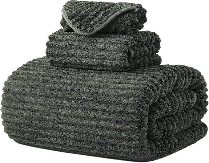 3 Piece Bath Towel Set, 40"x80" Bath Sheets,Olive Green | 1Bath towels 1Hand towels 1Washcloths，Microfibers，Extra-large size，Big and Tall users，Quick dry，Highly Absorbent