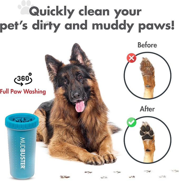 Dexas MudBuster Large Dog Paw Cleaner, Blue, Fits 2.5"-3.5" Wide Paws, Gentle Silicone Bristles for Quick, Easy Cleaning, Large (Pack of 6)