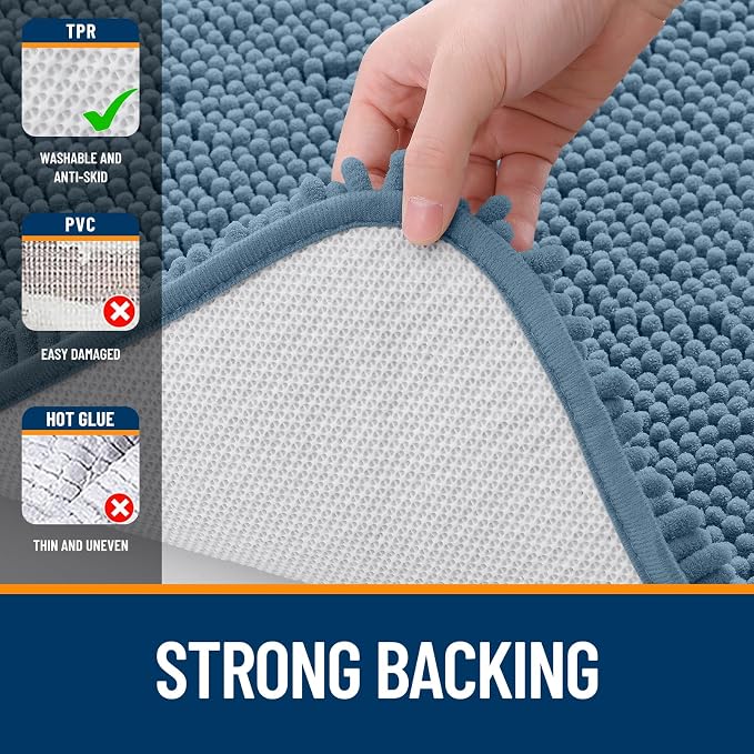 OLANLY Bathroom Runner Rugs 70x24, Soft Absorbent Chenille Bath Rugs, Rubber Backing Quick Dry, Machine Washable Long Bath Mats for Bathroom Floor, Tub and Shower, Home Decor Accessories, Airy Blue