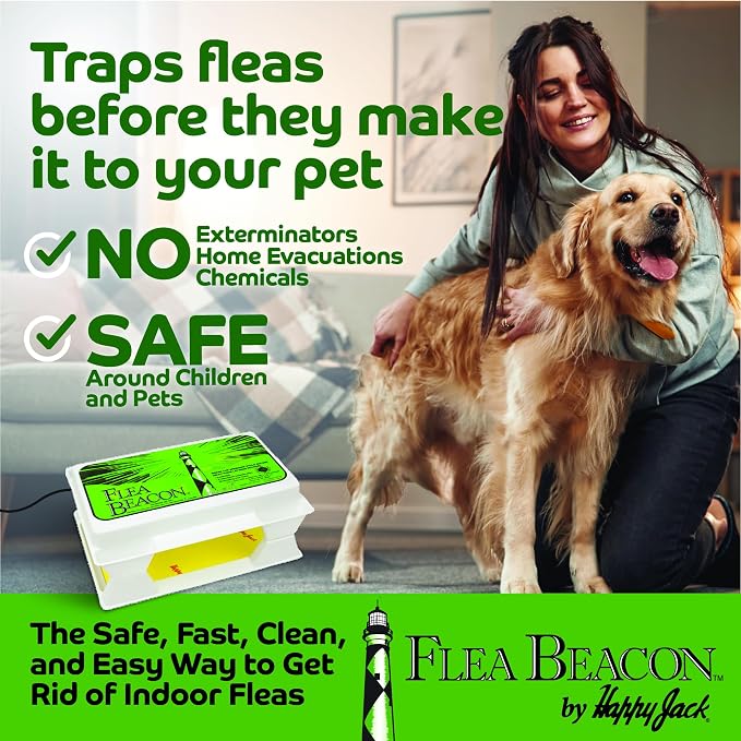 Happy Jack Flea Beacon Indoor Flea Trap, Made in USA | Attracts & Traps Indoor Bugs, Breaks Breeding Cycle Before Adults Lay Eggs, Safe, Fast, & Clean, Made in USA