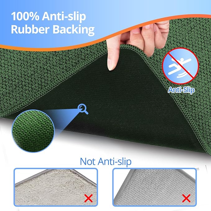 Upgraded Bath Mat 19x30Inch, Thin Bath Mats Rugs with Rubber Backing Non-Slip, Absorbent,Quick Dry Machine Washable, Home Decor Accessories Cozy Cloth Bathroom Rugs fit Under Door/Sink/Tub-Green