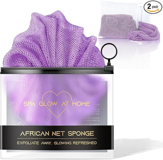 African Net Sponge - Deep Exfoliating Body Scrubber - Ultra Long African Net Sponge Reaches All Back Areas, Gently Buffs Away Dry Flaky Skin for a Renewed Feel, Home Spa Experience（Purple）