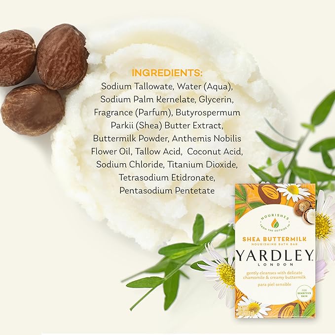Yardley London Shea Buttermilk Sensitive Skin Naturally Moisturizing Bath Bar, 4.25 ounce