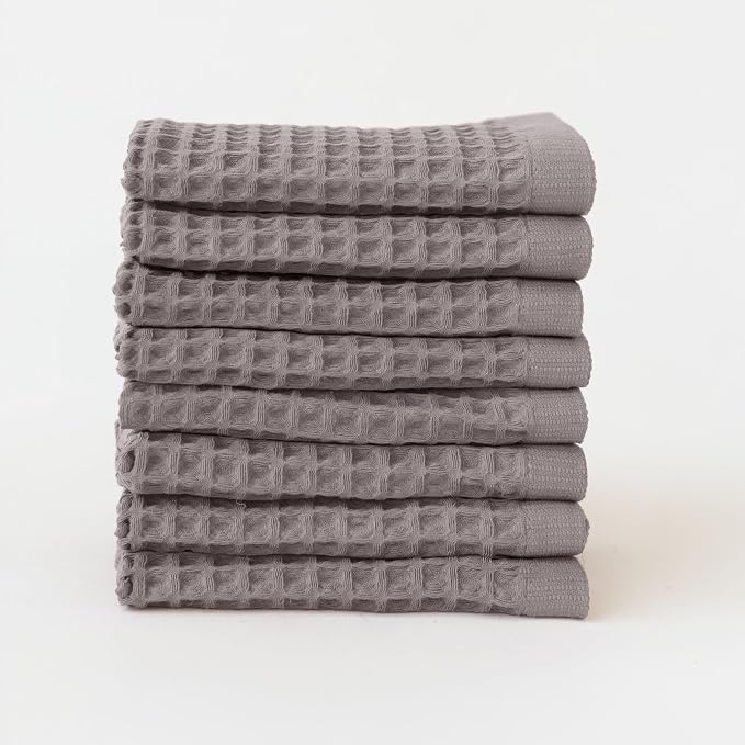 Waffle Washcloths Set of 8 Gray - Premium Quality 100% Turkish Cotton Face Washcloth, Soft Makeup Towel, Shower Cloth, Kitchen Towel (Gray, Set of 8 Washcloths)