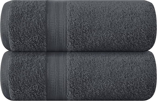 BOUTIQUO Cotton 2 Pack Oversized Bath Towel Set, Large Bath Towels 27x54, Ultra Soft, Absorbent, Compact, Quick Drying and Lightweight, Eco-Friendly and 100% Recyclable Towel Set - Charcoal Grey
