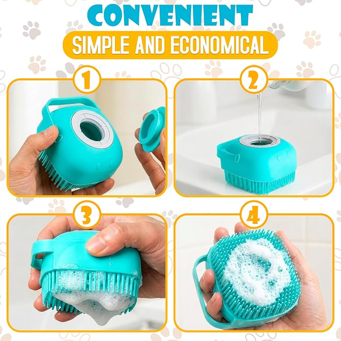 Cat Dog Bath Brush Scrubber - Silicone Bath Brush for Dogs Scrubber Brush Cat Grooming Brush Exfoliating Shampoo Massage Brush - Shower Brush Soft Bristle Hair Brush Dog Scrubber with Soap Dispenser