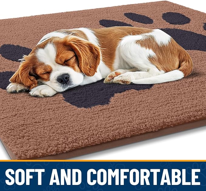 Smiry Dog Door Mat for Muddy Paws, Absorbs Moisture and Dirt, Low-Profile Entryway Mat with Non-Slip Backing, Entry Indoor Outdoor Doormat for Inside Floor (40x32 Inches, Camel and Black, Paw