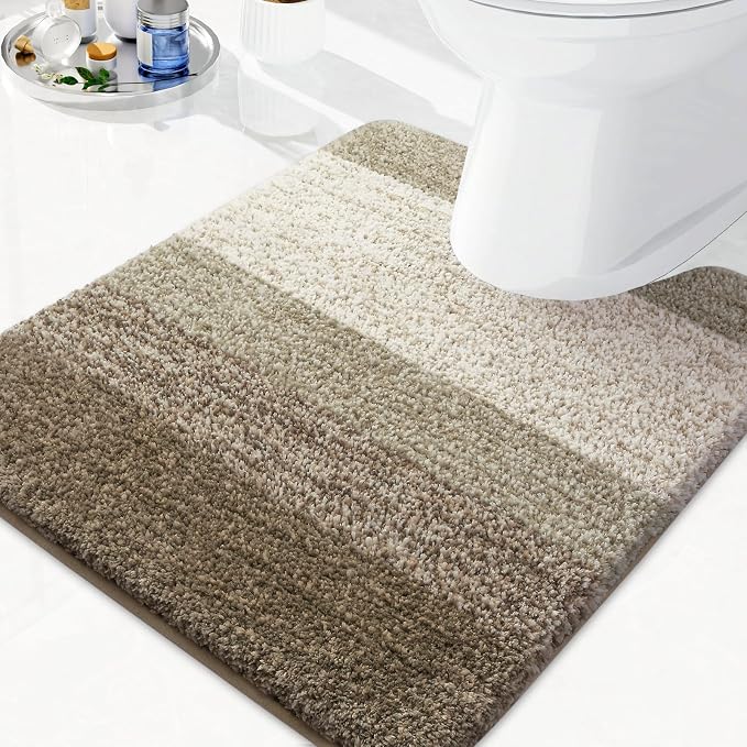 Arotive Microfiber Bathroom Rugs, Shaggy Soft and Absorbent Contour Toilet Rugs, Thick Plush Machine Washable Dry Bath Mats for Toilet Base, 24x20, Coffee, U-Shape