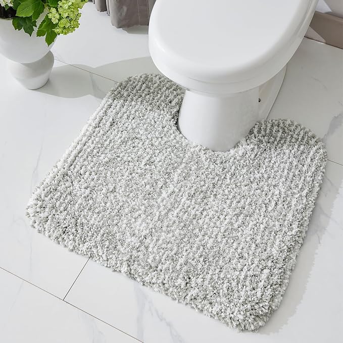 Toilet Rugs U-Shaped Mat 24x22, Contour Bathroom Mat - Ultra Soft & Absorbent Microfiber, Quick-Dry, Machine Washable with High Density Foam Latex Non Slip Backing, White Grey