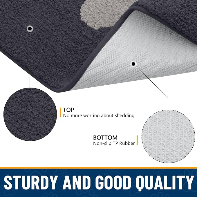 Smiry Dog Door Mat for Muddy Paws, Absorbs Moisture and Dirt, Low-Profile Entryway Mat with Non-Slip Backing, Entry Indoor Outdoor Doormat for Inside Floor (48x32 Inches, Dark Grey, Paw
