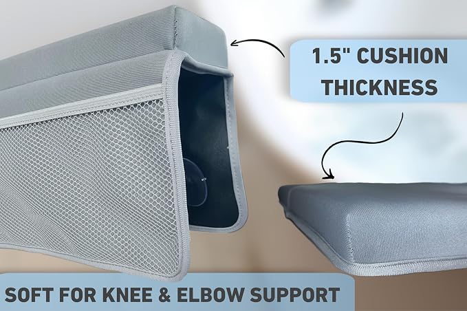NEW Luxury Bath Kneeling Pad and Elbow Rest Set - THICK SOFT Bath Kneeler Pad and Bath Toys Organizer with Pockets - Supports Knees and Elbows - Bath Kneeling Pad for Baby Bathtime - Light Grey