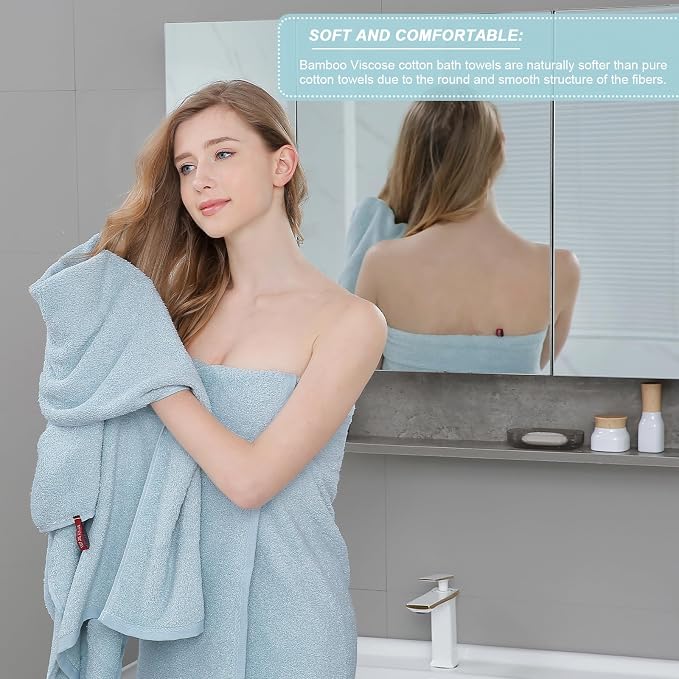 Aibaser Viscose from Bamboo and Cotton Bath Towels Set of 6-27x54 Inch Ultra Soft, Highly Absorbent Large Shower Towels for Bathroom, Spa & Gym(6 Piece Set) (Blue)