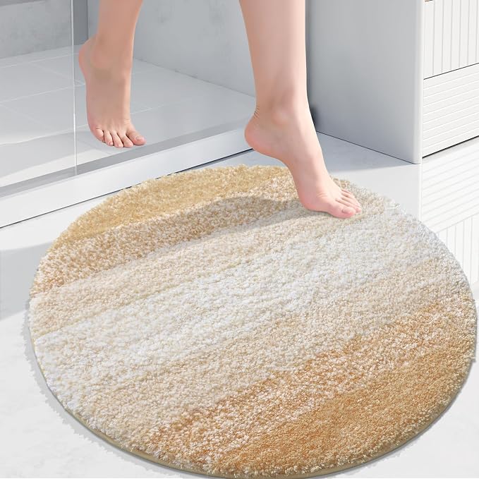 Arotive Microfiber Bathroom Rugs, Shaggy Soft and Absorbent Bath Rug, Thick Plush Machine Washable Dry Bath Mats for Bathroom, Tub and Shower, 24x24, Beige, Round