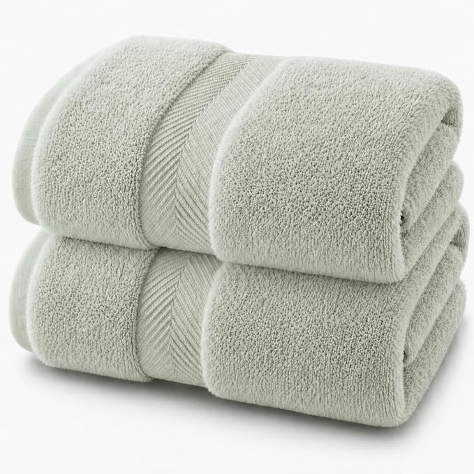 Viscose from Bamboo Bath Sheets Set of 2 - Extra Large 700 GSM Quick Dry Cotton Blend for Luxury Bathroom Comfort - Super Soft, Plush, Absorbent - Eucalyptus