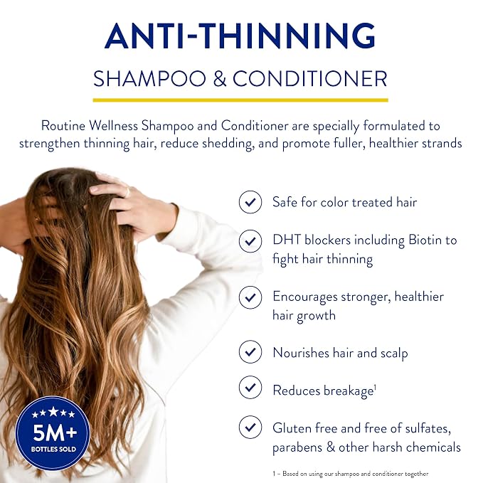 Routine Wellness Shampoo & Conditioner Set - Rosemary & Lemongrass | Clinically tested shampoo for thinning hair with biotin, pea peptides, saw palmetto oil, color safe, sulfate free