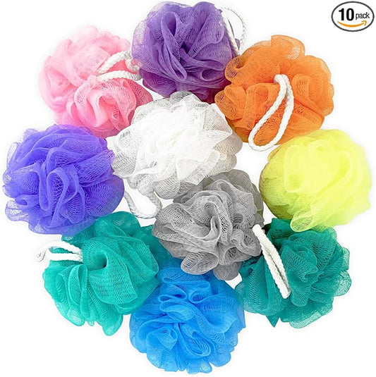 10 Pcs Bath Loofah Shower,Mesh Sponge Pouf,Soft Mesh Shower Loofahs for Body Wash,Bathing Accessories,Bathroom(10 Colors)