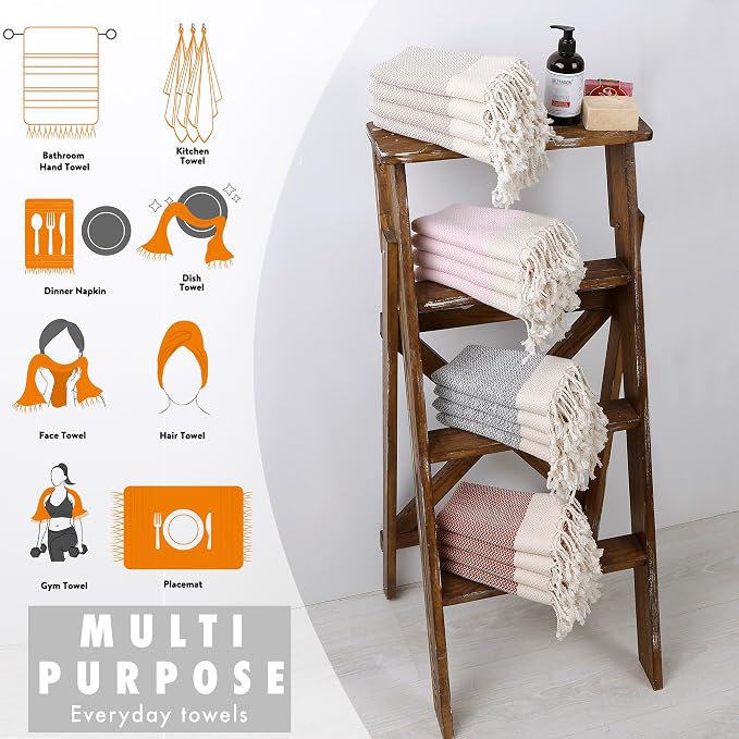 Evelynen Turkish Hand Towels for Bathroom & Kitchen Towels Decorative Set of 2 | Boho Farmhouse Hand Towels with Hanging Loops for Face, Tea, Dish, Kitchen & Bath | %100 Cotton (16" x 32" - Beige)