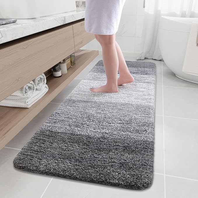 Arotive Microfiber Bathroom Rugs, Shaggy Soft and Absorbent Bath Rug, Thick Plush Machine Washable Dry Bath Mats for Bathroom, Tub and Shower, 70x24, Grey, Rectangular