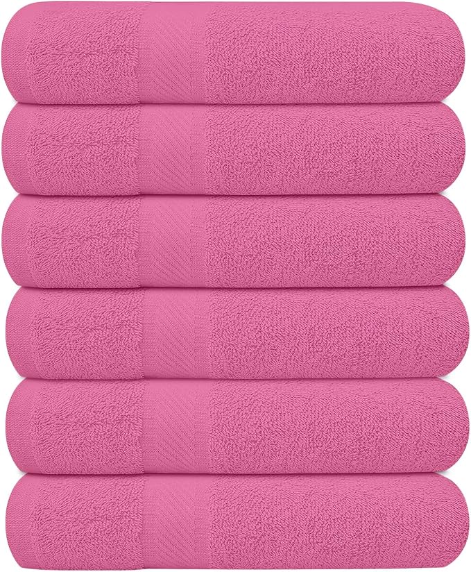 KAHAF COLLECTION 6 Pack Bath Towels Set (27 x 54 Inches) 100% Ring Spun Cotton, Lightweight, Quick Dry, Highly Absorbent Towels (Pink, (27x54) Inches)