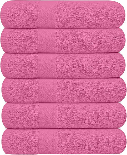 Pack of 6 Bath Towels 27 x 54 Inches, 100% Cotton, Larger & Lighter Weight, Quicker to Dry, Super Soft and Absorbent, Perfect for Bathroom (Pink, Pack of 6 (27''x54''))