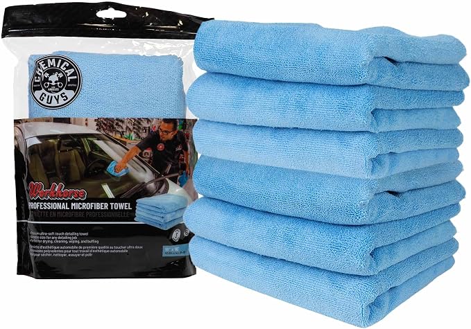 Chemical Guys Workhorse Professional Microfiber Towels, Blue - 6 Pack Ultra-Soft Blend Detailing Towels for Wax, Glaze, Interior, Glass & All-Purpose Cleaning 16" x 16"