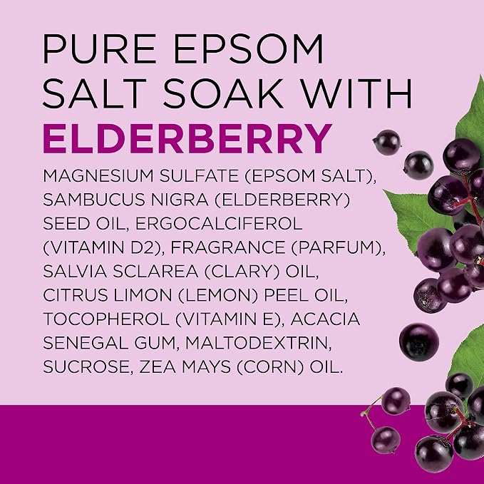 Dr Teal's Epsom Salt Magnesium Soak, Black Elderberry, 3 lbs | Vitamin D infused, Pack of 4