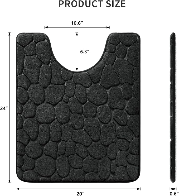 YIHOUSE Memory Foam Bath Mat Cobblestone Bathroom Rugs Super Water Absorbent Bath Mats for Bathroom Machine Washable Bath Rugs(20 x 24,Black)
