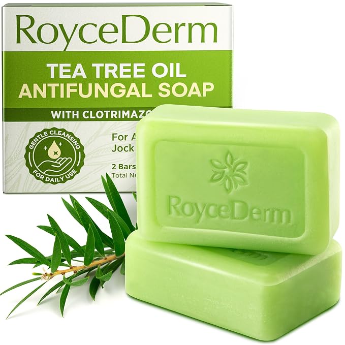 Roycederm Antifungal Bar Soap - Tea tree Oil Soap - Athlete’s Foot Treatment for Jock Itch & Ringworm - Medicated Antifungal Soap with Clotrimazole 1% - Tea Tree Oil Scent, 1 Pack