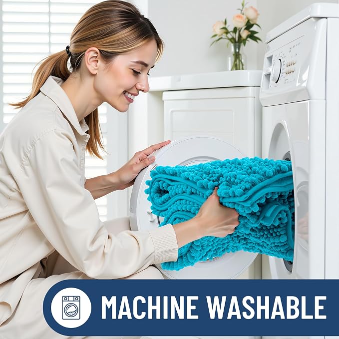 Smiry Bathroom Rugs Mat 36x24, Extra Soft Absorbent Chenille Bath Rugs, Non Slip Rubber Backing Machine Washable Quick Dry Bath Mats for Bathroom Floor, Tub, Shower, Home Decor Accessories, Aqua Sky
