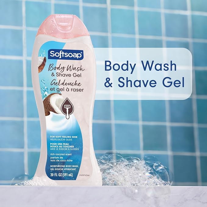 Softsoap Moisturizing Body Wash and Shave Gel, For Softer Feeling Skin, Helps Razor Glide, Rich Coconut Scent, 20 fl oz