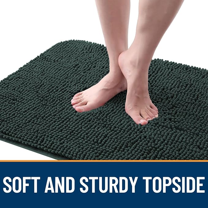 OLANLY Dog Door Mat for Muddy Paws 32x20, Absorbs Moisture and Dirt, Absorbent Non-Slip Washable Doormat, Quick Dry Chenille Mud Mat, Entry Indoor Entryway Carpet for Inside Floor, Blackish Green