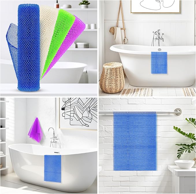 4 Pieces African Net Sponge – Effective Deep Cleansing and Exfoliating Mesh for Glowing Skin – Stretchable, Quick-Dry Exfoliating Bath Sponge(Blue, Green, Purple, White)