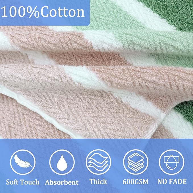 VOOVA & MOVAS Kids Hooded Towel Wrap(Ages 6-10) – 100% Cotton, Soft & Absorbent, Fast-Drying, Versatile Beach, Pool, Swim & Bath Cover-Up, Green Blush Stripe