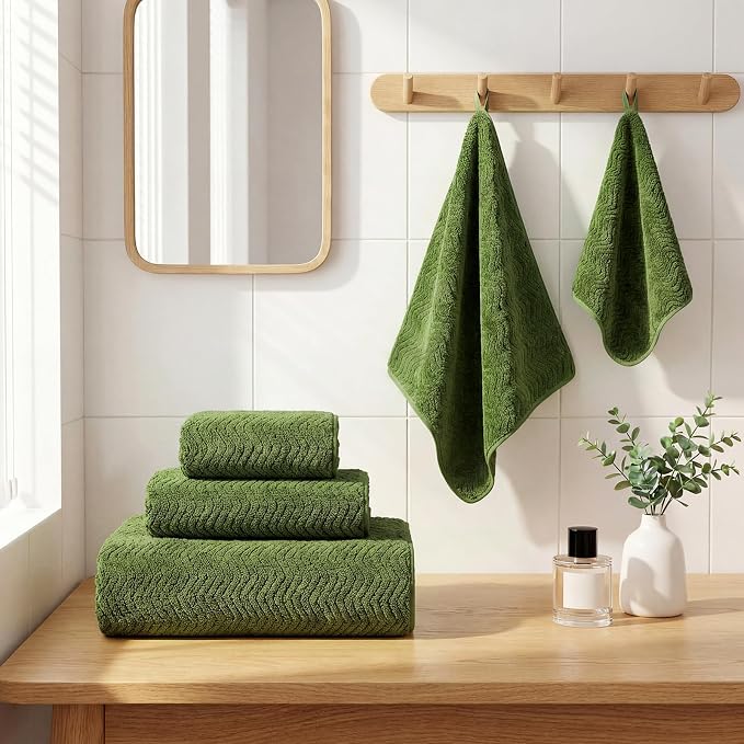 Set of 6 Oversized Bath Towel 40 x 80 Inches Jumbo Bath Sheet Absorbent Microfibers Quick Dry Towel Set with 2 Extra Large Shower Towels 2 Hand Towels 2 Washcloths for Bathroom Spa Gym(Olive Green)