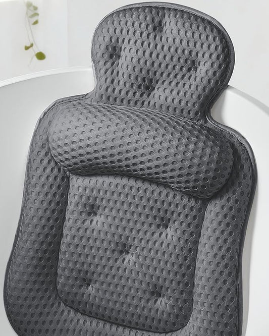 Bath Pillows for Tub, Comfortable Bathtub Cushion for Head and Neck with Soft 3D Mesh Fabric and 54 Non-Slip Suction Cups, Relaxing Tub and Shower Accessories Spa Gift Dark Gray Extra Thick