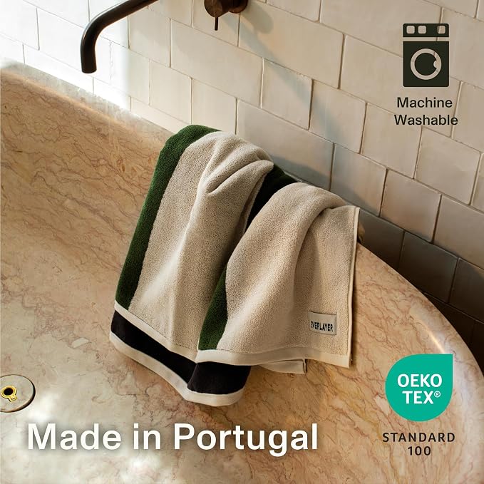 Everlayer Bath Towel Set 4 PCS, 2 Bath Towels + 2 Hand Towels, 550 GSM 100% Combed Cotton, Ultra Soft Luxury Bath Towels, Cotton Hand Towels, Made in Portugal, Wildwood Cognac - Janus