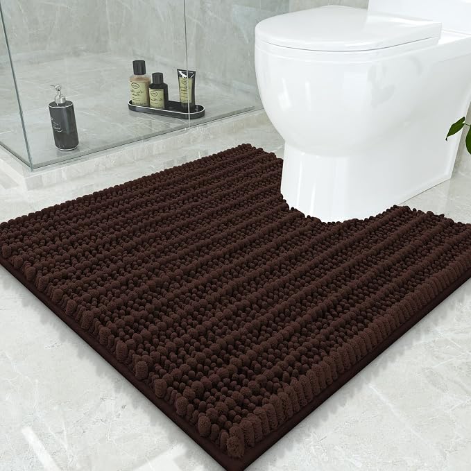 Smiry Bathroom Toilet Rugs U Shaped 24x24, Extra Soft Absorbent Non Slip Rubber Backing Chenille Contour Bath Rugs for Toilet, Machine Washable Contoured Bath Mats, Brown