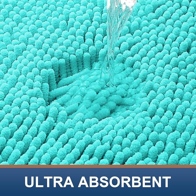 Smiry Luxury Chenille Bathroom Rugs 59x20, Extra Soft and Absorbent Shaggy Bath Mat, Machine Washable, Non-Slip Plush Carpet Runner for Tub, Shower, and Floor, Home Decor Accessories, Turquoise