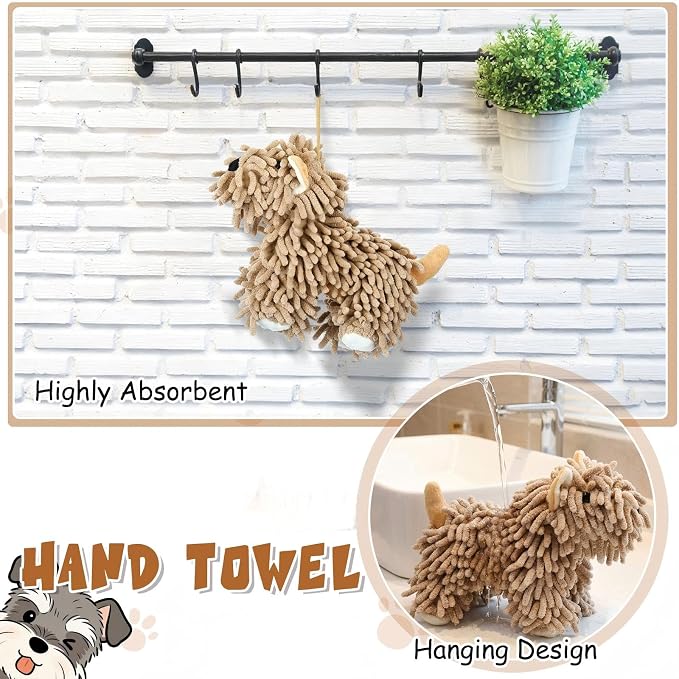 Tegeme 1 Pcs Chenille Dog Hand Towel Fuzzy Towel Absorbent Microfiber Soft for Bathroom Kitchen Washstand (Brown,Standing Dog)
