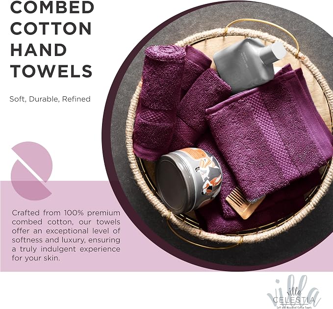 Villa Celestia 24-Piece 100% Cotton Towel Set, 6 Bath Towels, 6 Hand Towels, 12 Wash Cloth, Quick-Dry, Burgandy